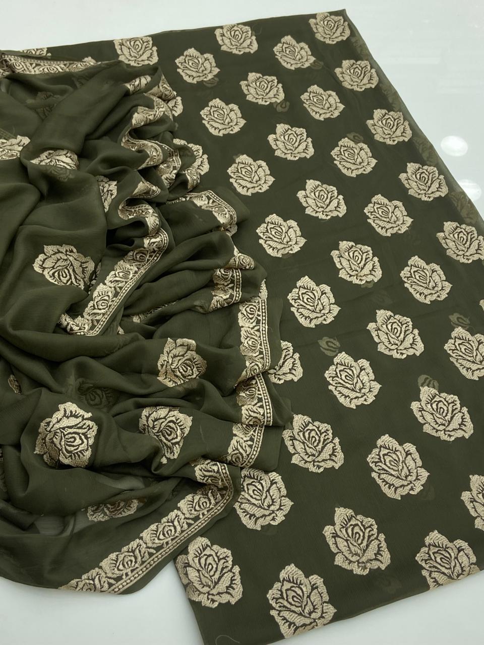 Bamber shifoon resham flowers jall style