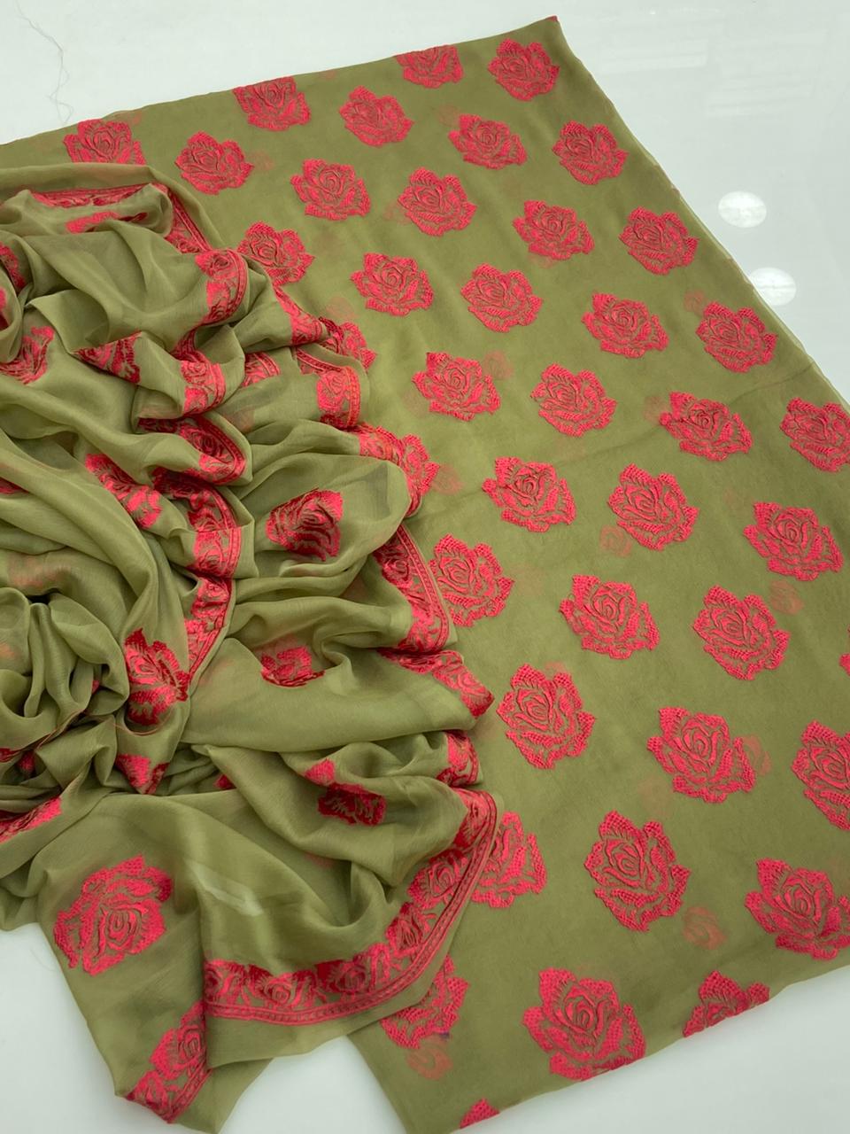 Bamber shifoon resham flowers jall style